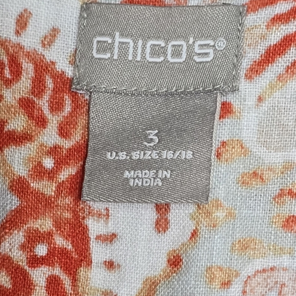 Chico's Size 3 100% Linen Top Plus 16 18 Roll Tab Sleeves - Picture 8 of 10